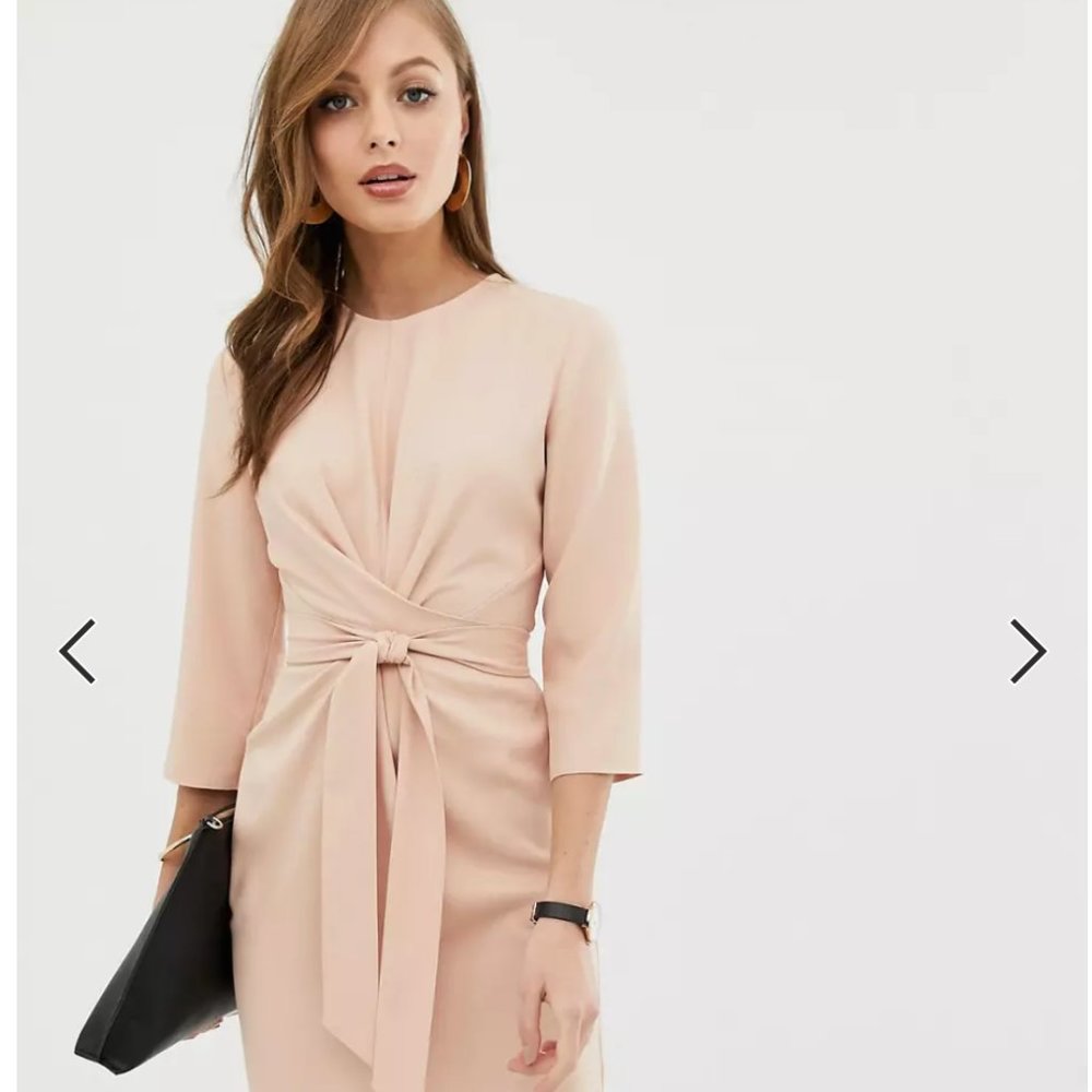 NWT ASOS DESIGN tie wrap around midi dress in light pink